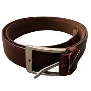 brown belt with silver hook buckle